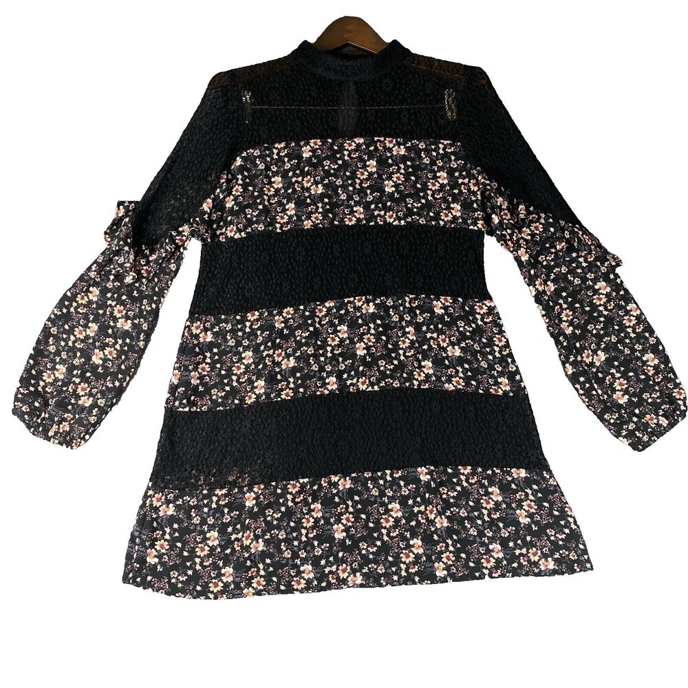 Whimsigoth Mini Dress S Black Lace Floral Cottagecore Dark Romantic Boho Witchy